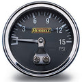 Russell 650330 Fuel Pressure Gauge 0-15 PSI Mechanical Liquid Filled 1-1/2 Inch Diameter Black Dial
