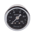 Russell 650340 Fuel Pressure Gauge, 0-100 psi, Mechanical, 1-1/2 Inch Diameter, Liquid Filled, NPT 1/8 Inch Port, Black Dial Face