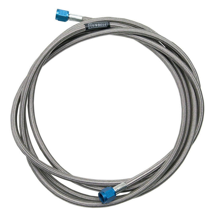 Russell 658490 6AN Nitrous Hose Assembly with Blue Anodized Braided Stainless Steel, 12 Inches Long, Straight Female to Straight Female Fittings