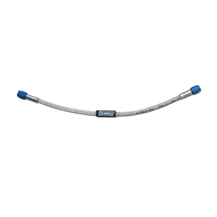 Russell 658510 6AN Nitrous Hose, 24 Inches Long, Braided Stainless Steel with Blue PTFE Fittings
