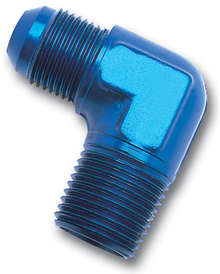 Russell Adapter Fitting #6 Male to 1/4 NPT Male 90 Degree Aluminum Blue Anodized