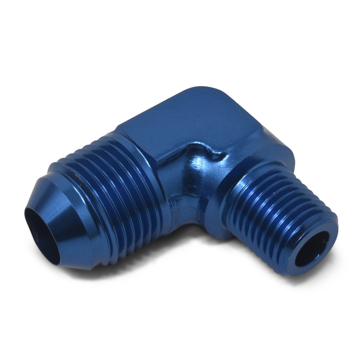 Russell 660870 8AN 90 Degree to 1/2 Inch NPT Male Aluminum Adapter, Blue Anodized