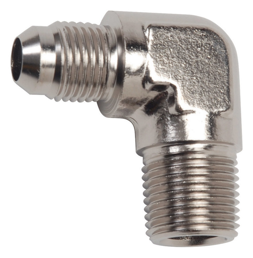 Russell Endura Adapter Fitting 10 AN Male to 1/2 Inch NPT Male 90 Degree Aluminum Nickel Anodized