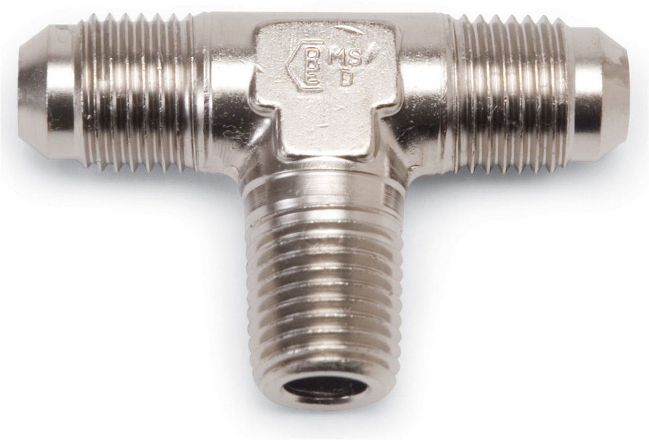 Russell 661061 Endura Tee Fitting 3 AN Male to 3 AN Male and 1/8 Inch NPT Male Aluminum Nickel Anodized