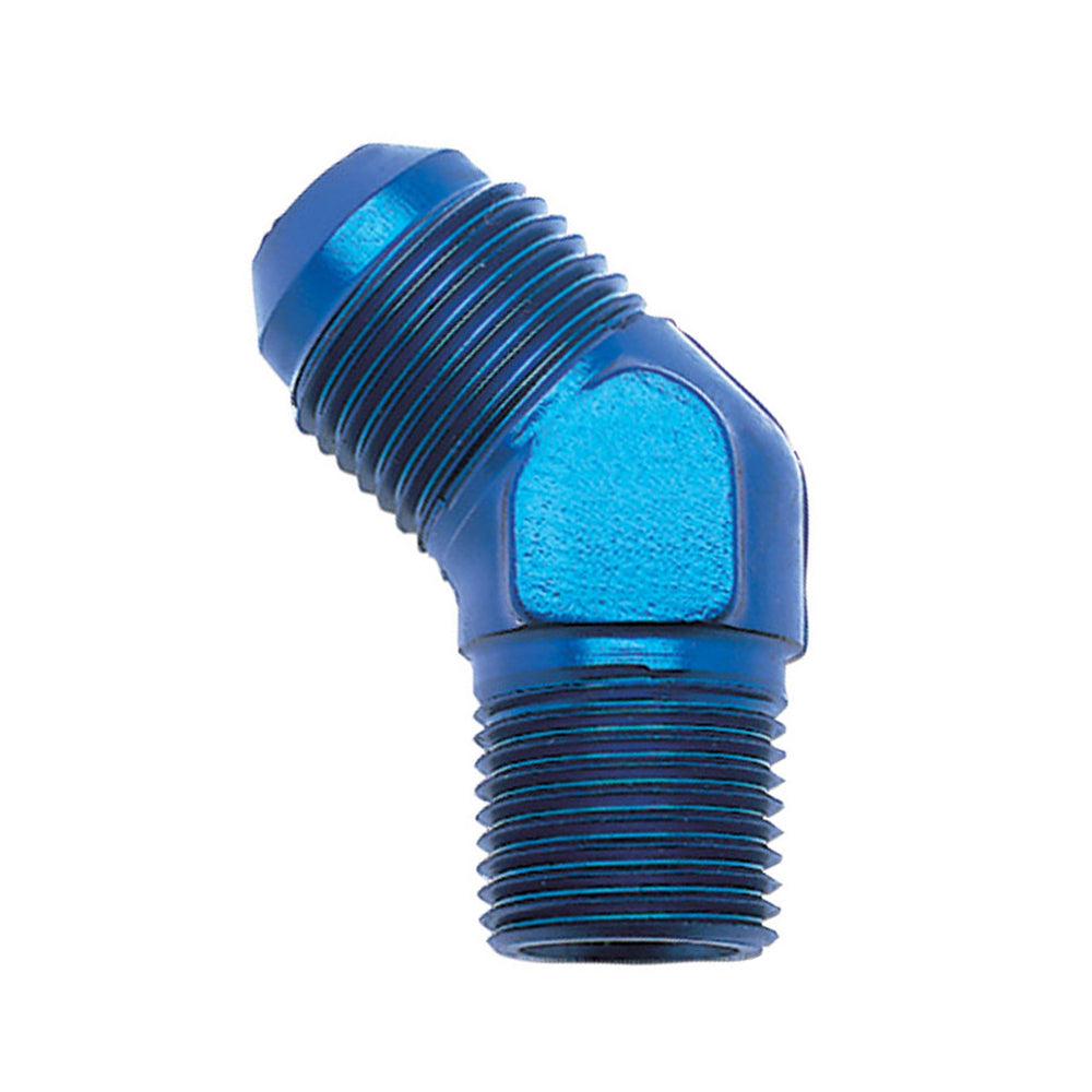 Russell 662390 Adapter Fitting 6AN Male to 3/8 Inch NPT 45 Degree Aluminum Blue Anodized