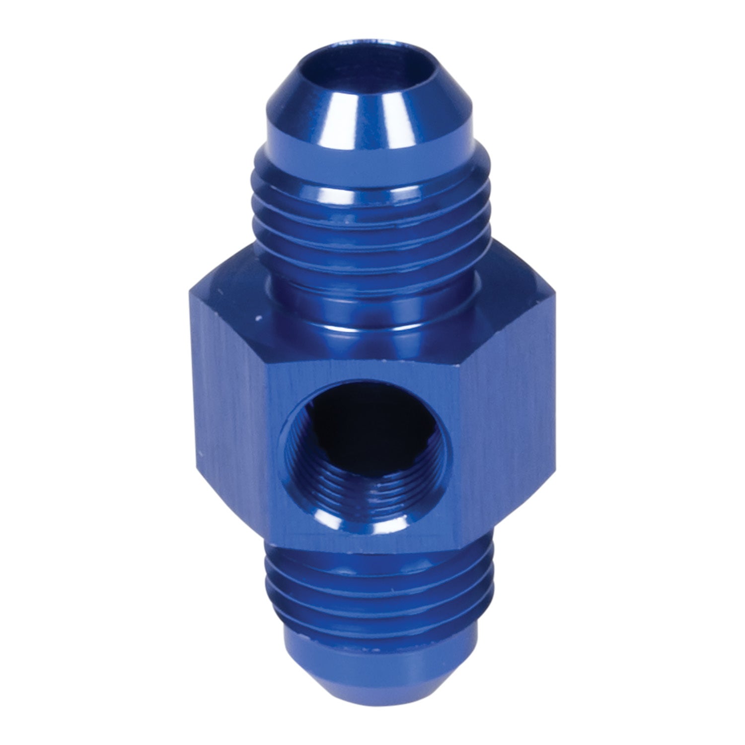 Russell 670000 6AN Flare Union Male to Male with 1/8 Inch NPT Gauge Port in Blue Anodized Aluminum