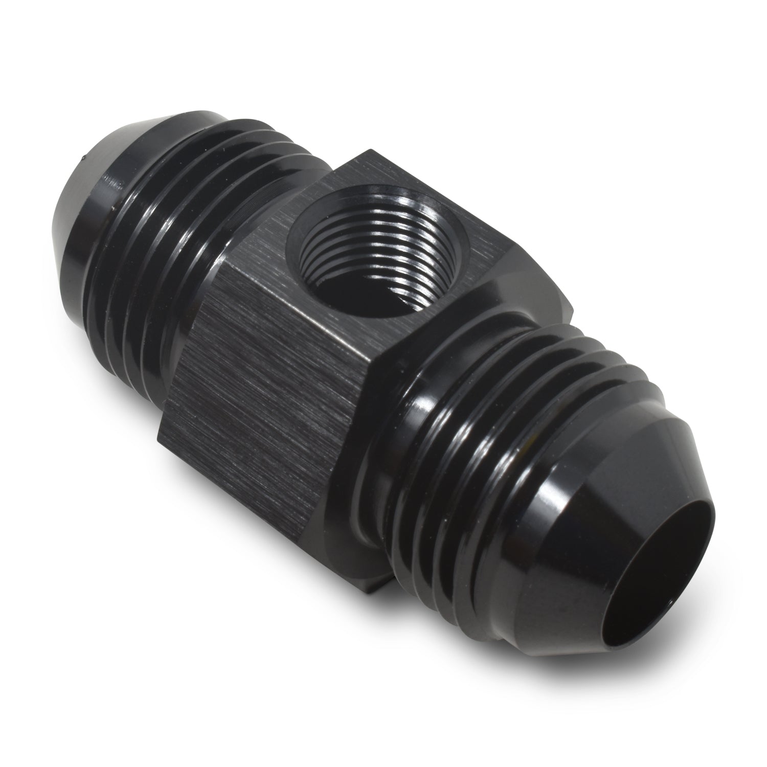 Russell 670013 8AN Flare Union Male to Male Fitting with 1/8 Inch NPT Gauge Port, Aluminum, Black Anodized