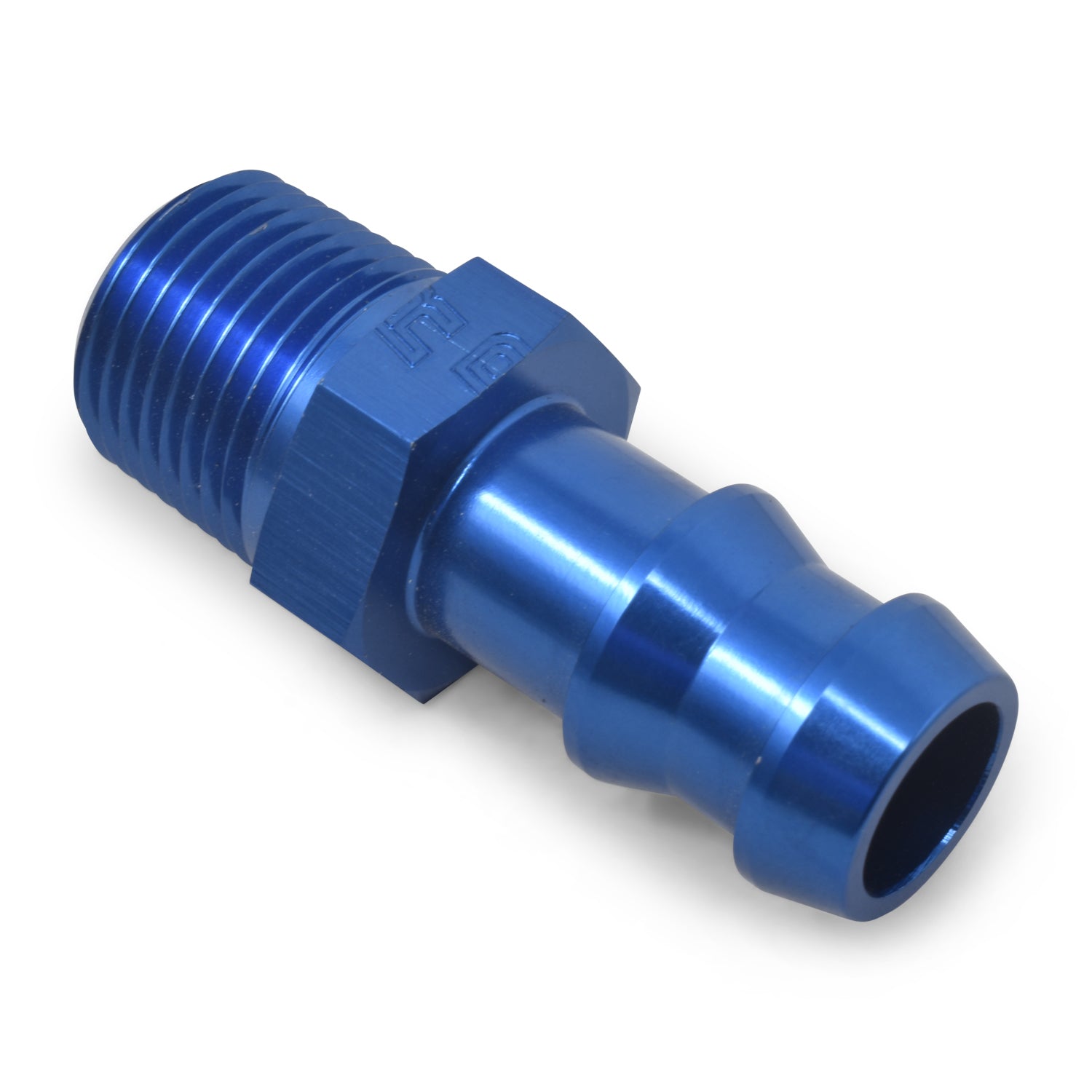 Russell 670220 3/8 Inch Pipe to 3/8 Inch Barb Adapter Aluminum Blue Anodized