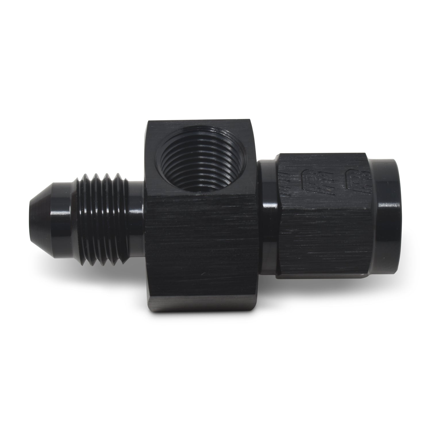Russell 670293 4AN Female to Male Fitting with 1/8 Inch NPT Gauge Port, Aluminum, Black Anodized