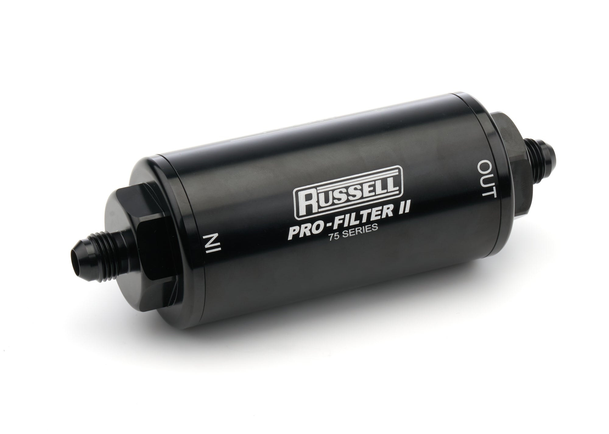 Russell 750601 Pro-Filter II In-Line Fuel Filter with 6AN Male Connections, 10 Micron Stainless Element, Black Anodized Aluminum