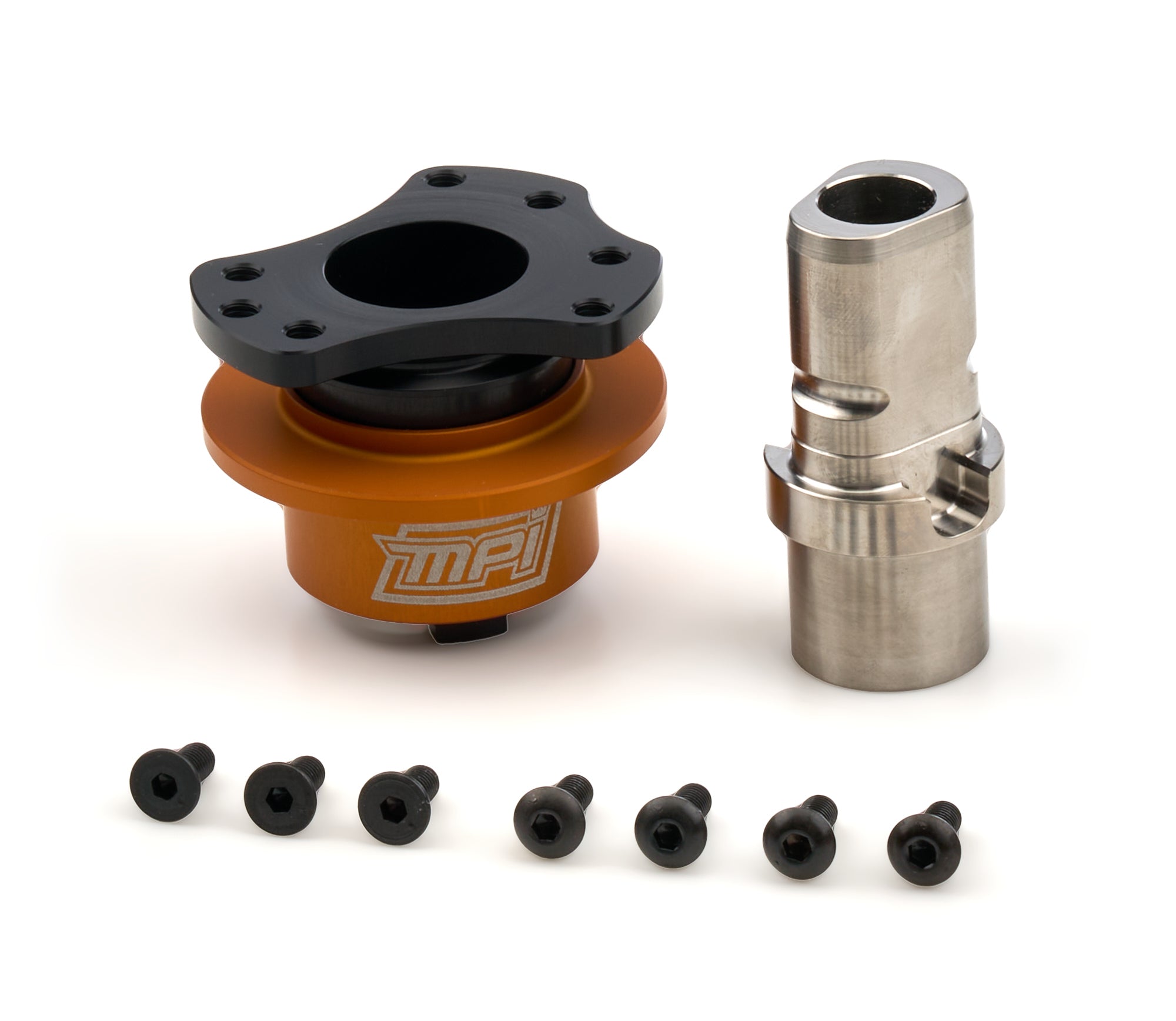 MPI USA MPI-QR-R1-34-W/T Quick Release Steering Wheel Adapter with 360 Degree Rotation Aluminum Black and Orange Anodized