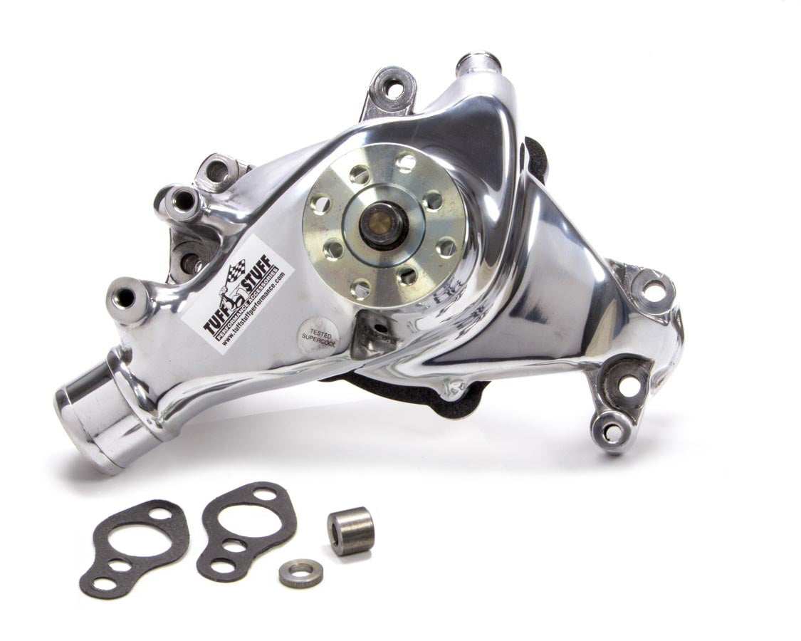 TUFF-STUFF 1448NB Water Pump for Small Block Chevy, Long Polished Aluminum, High Volume SuperCool Design