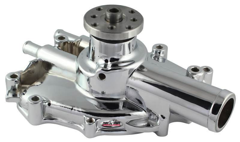 TUFF-STUFF 1625NH Water Pump for Small Block Ford 5.0L, Polished Aluminum, High Volume Shorty Series