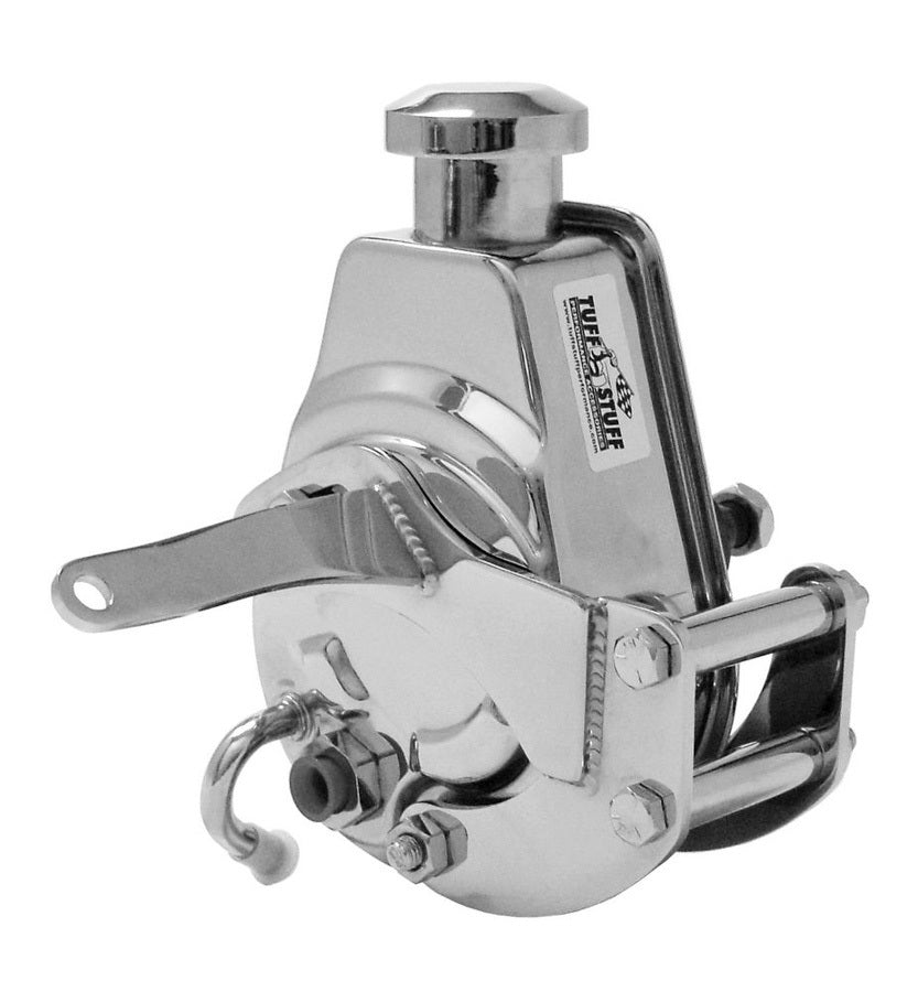 TUFF-STUFF SBC Power Steering Pump Bracket, Driver Side, Block Mount, Steel, Chrome, Short Water Pump, Small Block Chevy