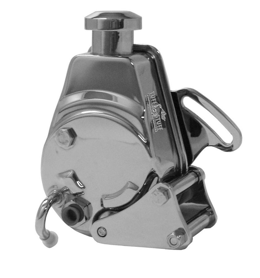 TUFF-STUFF SBC Power Steering Pump Bracket for Small Block Chevy, Driver Side, Block Mount, Steel, Chrome, Long Water Pump