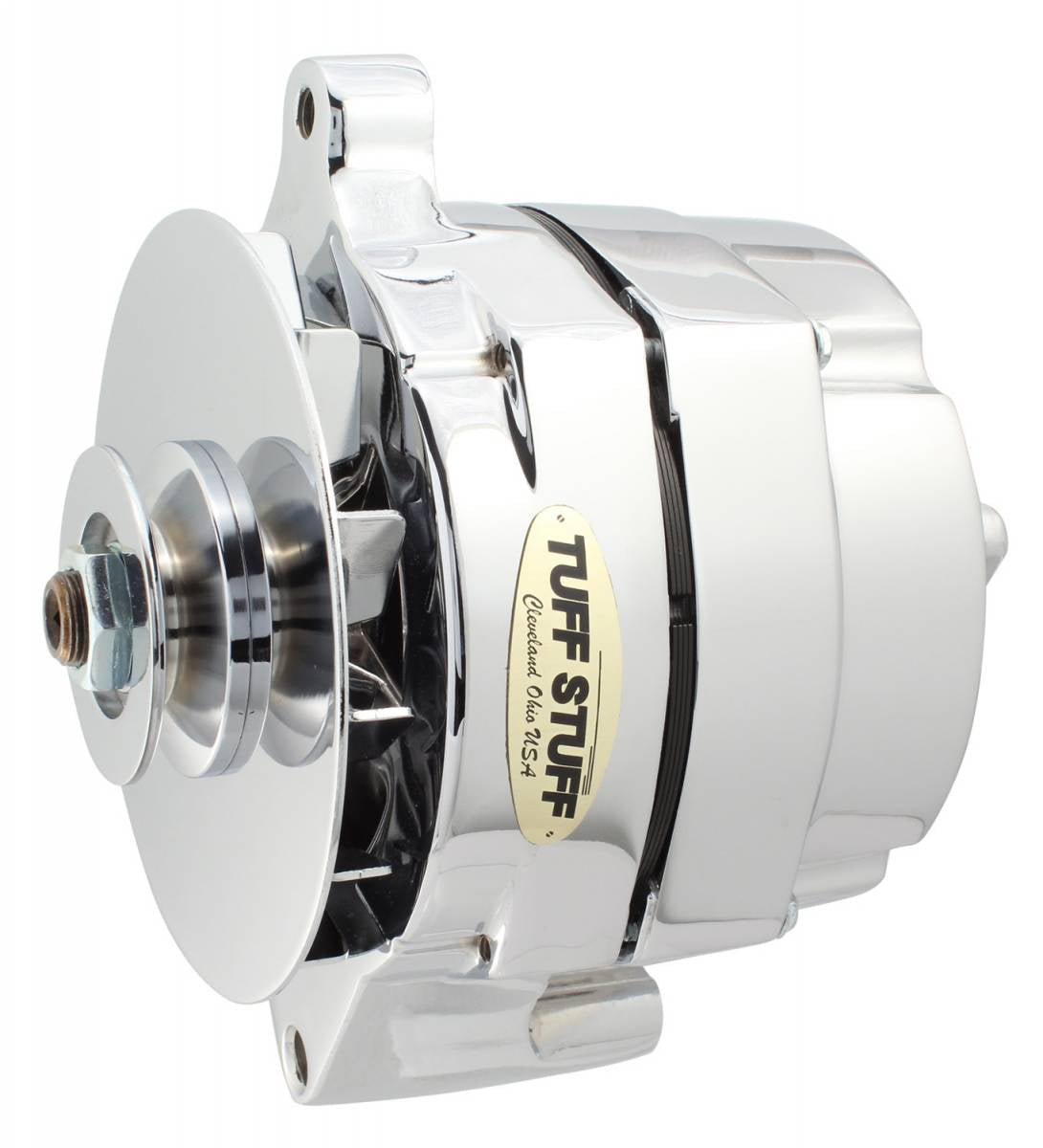 TUFF-STUFF 7078NB Ford Alternator with 70 Amp Output, Chrome Finish, 12V, 1-Wire Connection, Single V-Belt Pulley, Aluminum Case