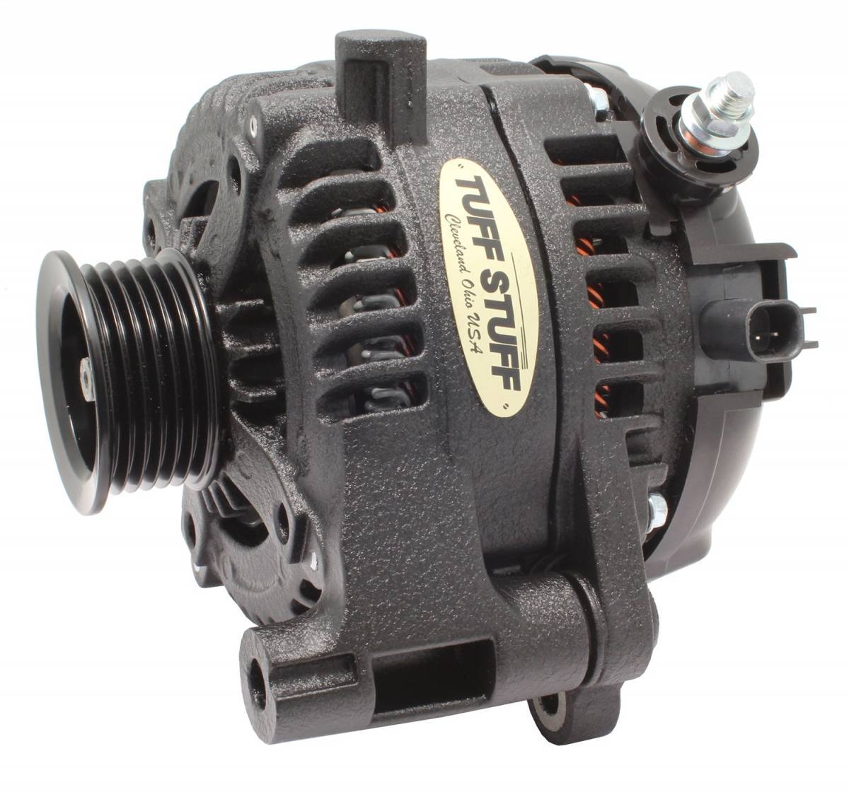 TUFF-STUFF 7514B Jeep Wrangler Alternator 175 Amp 12V External Regulator 6-Rib Serpentine Pulley Aluminum Case Black Powder Coat
