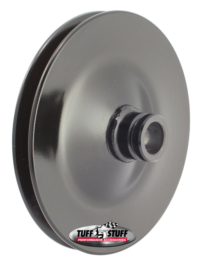 Tuff Stuff Power Steering Pump Pulley 8485B Single V-Groove Steel 5.8 Inch Diameter Black Powder Coat