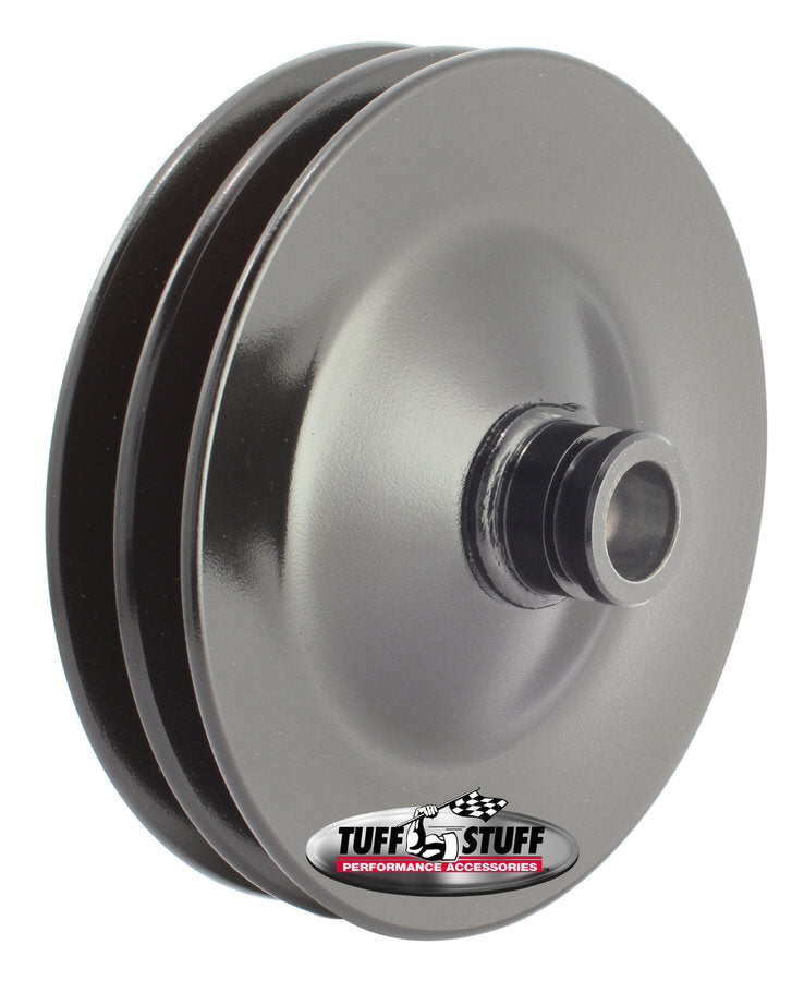 TUFF-STUFF 8486B Double V-Groove Power Steering Pump Pulley for Saginaw Systems, 5.8 Inch Diameter, Steel with Black Powder Coat Finish