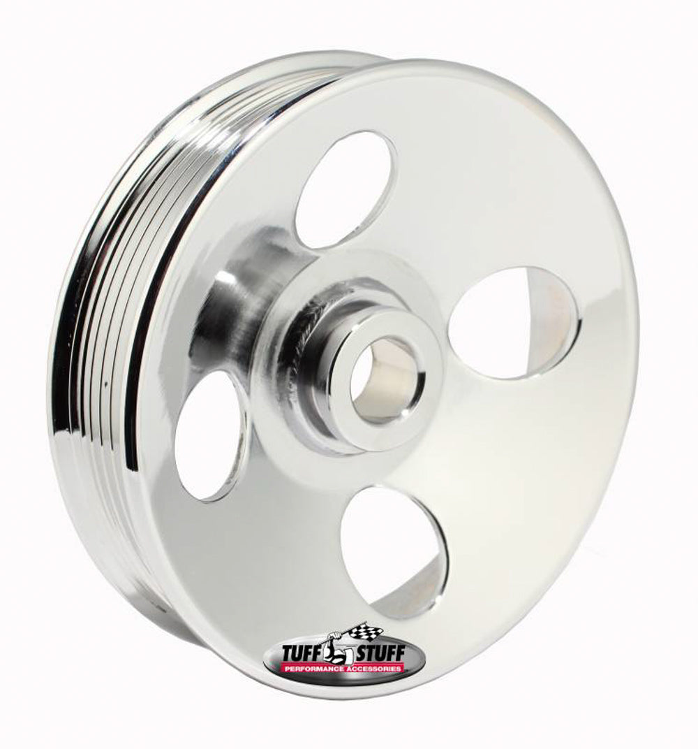 Tuff Stuff Power Steering Pump Pulley 8487A Type II 6-Groove Chrome Serpentine Belt