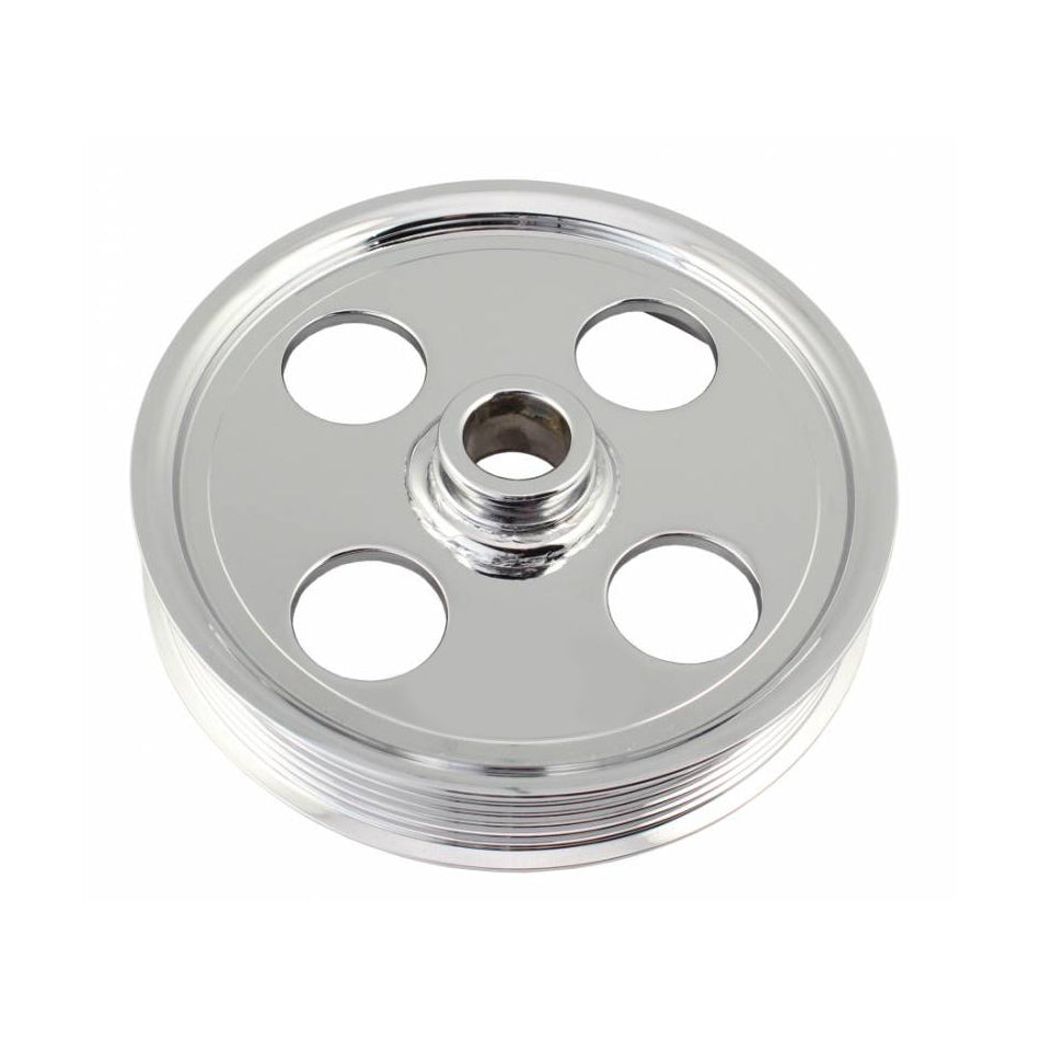 Tuff Stuff 8489A Power Steering Pump Pulley, 6-Rib Serpentine, Chrome Steel, 5.25 Inch Diameter