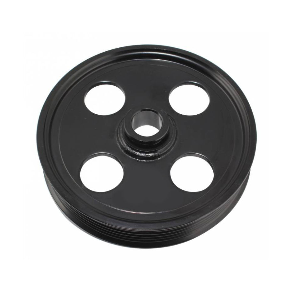 TUFF-STUFF 8489B Power Steering Pump Pulley 6-Rib Serpentine Belt Drive, 5.25 Inch Diameter, Steel with Black Powder Coat Finish