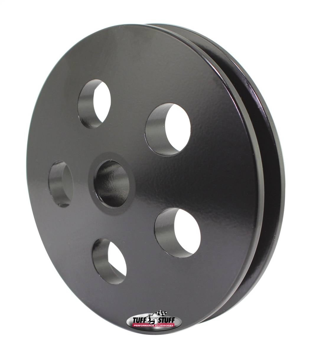 TUFF-STUFF Power Steering Pump Pulley with V-Groove - 4.563 Inch Diameter Aluminum Black Powder Coat for GM Type II Pumps