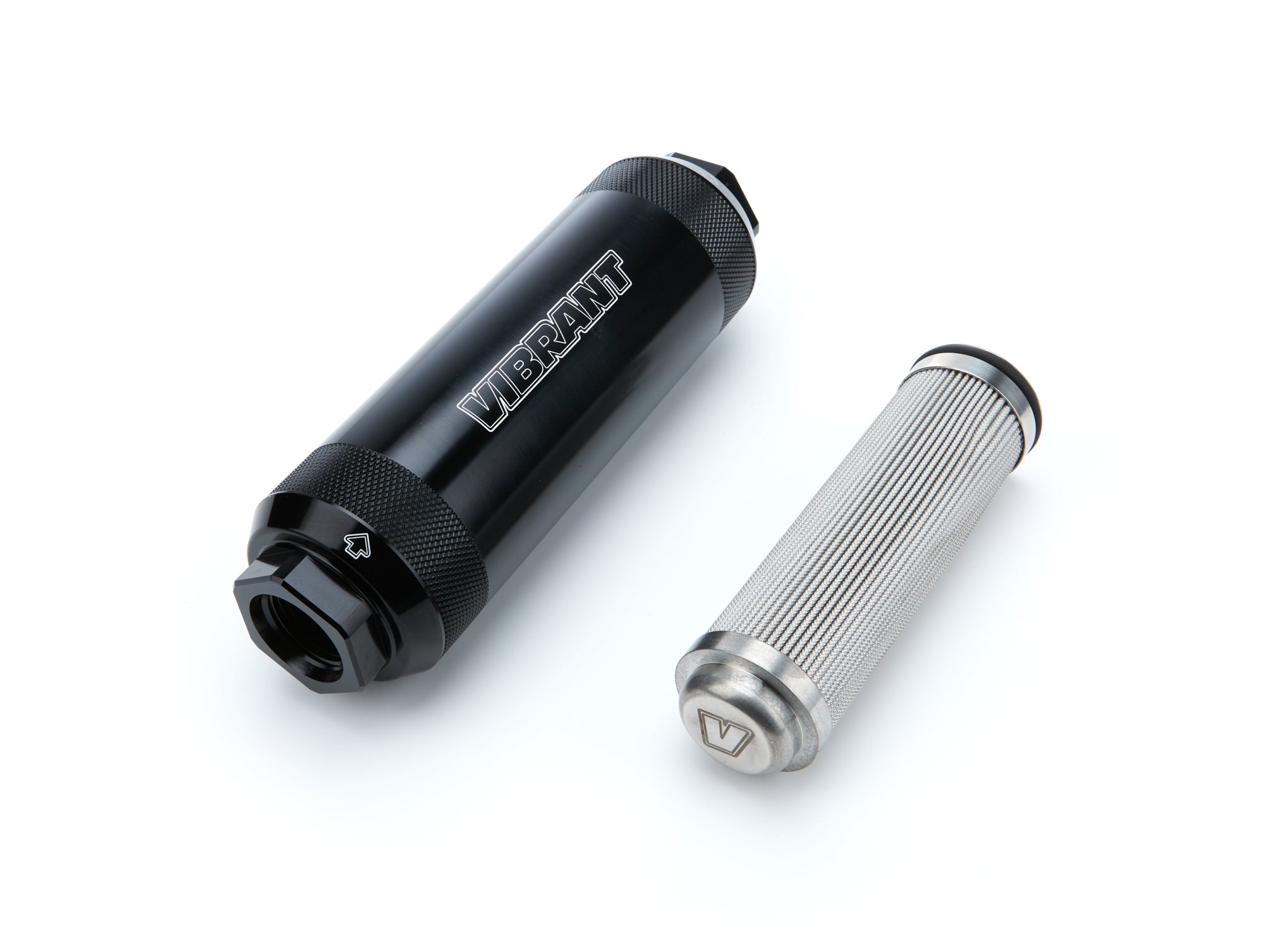Vibrant Performance HD Power Filter with 10 Micron Microglass Element, 12 AN Female O-Ring Inlet and Outlet, Aluminum, Black Anodized