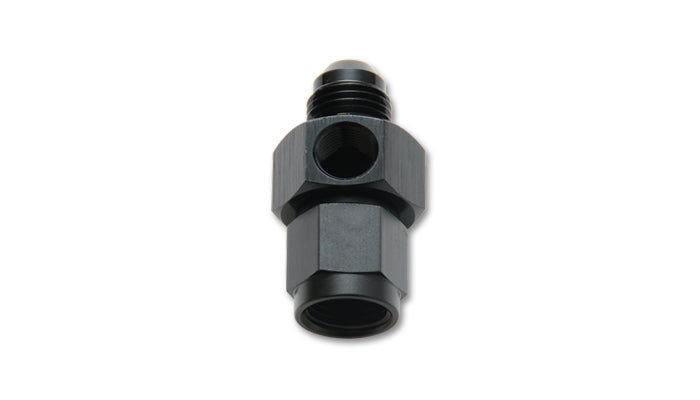 Vibrant Performance -6AN Male to -6AN Female Union Adapter Fitting with 1/8 Inch NPT Gauge Port, Aluminum, Black Anodized