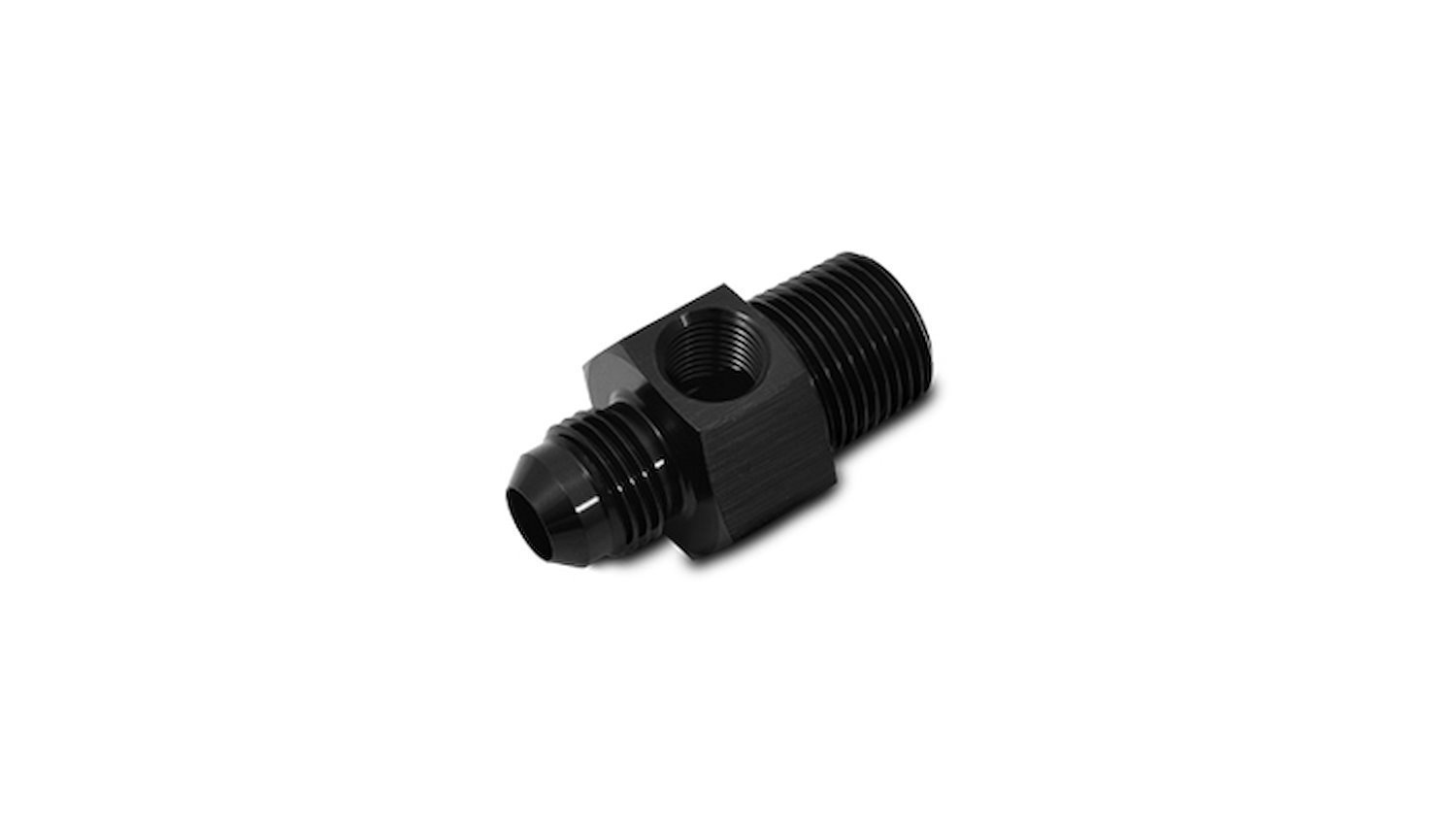 Vibrant Performance 16497 Male AN Flare to Male NPT Adapter Fitting, 8 AN Male to 1/4 Inch NPT Male, 1/8 Inch NPT Gauge Port, Aluminum, Black Anodized