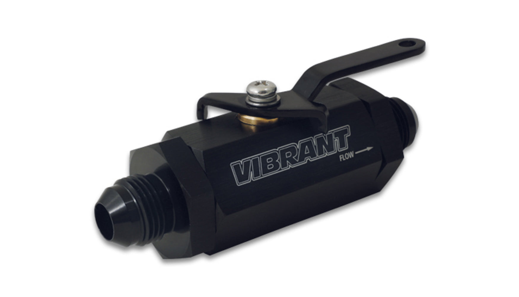 Vibrant Performance 16752 Shut Off Valve, 12AN Male Inlet to 12AN Male Outlet, Aluminum, Black Anodized Finish