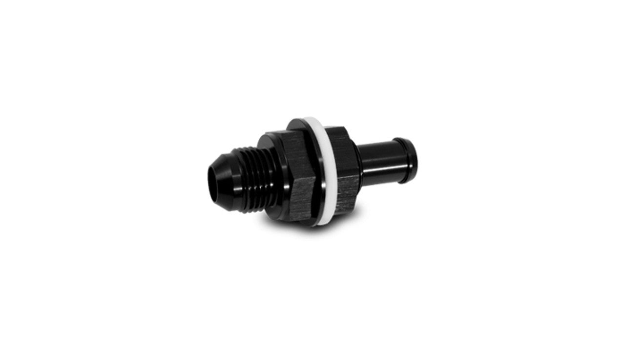 Vibrant Performance Fuel Cell Bulkhead Fitting -8AN Male to 1/2 Inch Hose Barb, Aluminum Black Anodized