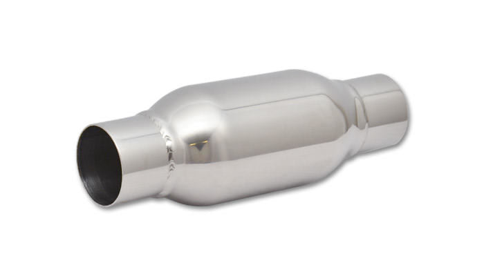 Vibrant Performance Bottle Style Resonator 1792 with 2.5 Inch Inlet and Outlet, 4 Inch Diameter, 12 Inch Length, Polished Stainless Steel
