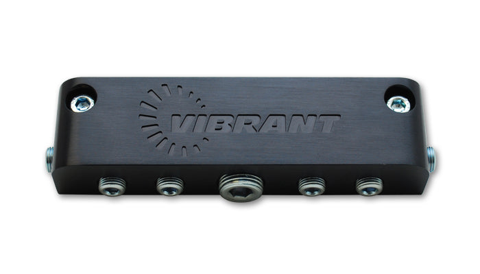 Vibrant Performance Aluminum Vacuum Manifold 2691 with 3/8 Inch NPT Female Inlet and Six 1/8 Inch NPT Outlets, Black Anodized Finish
