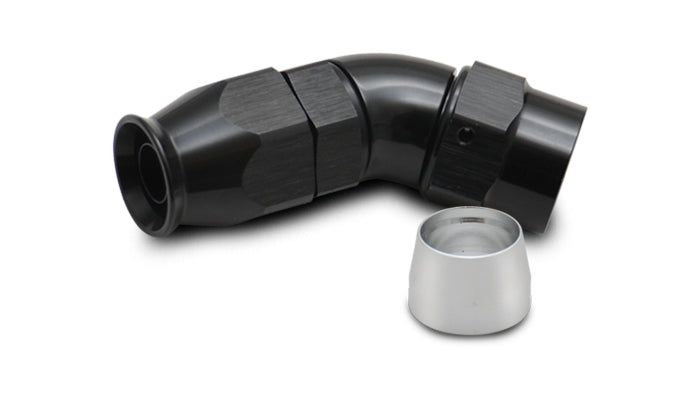 Vibrant Performance 28404 45 Degree High Flow Hose End Fitting for -4 AN PTFE Hose, Black Anodized Aluminum