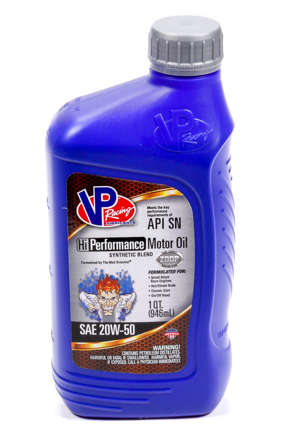 VP Racing 2975 High Zinc 20W50 Semi-Synthetic Motor Oil, 1 Quart Bottle
