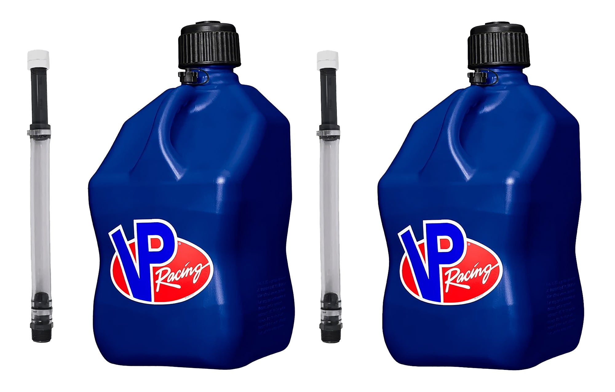VP Racing 3532-CA-2PK-HOSE Utility Jug 5.5 Gallon Square Plastic with Filler Hose and O-Ring Seal Cap