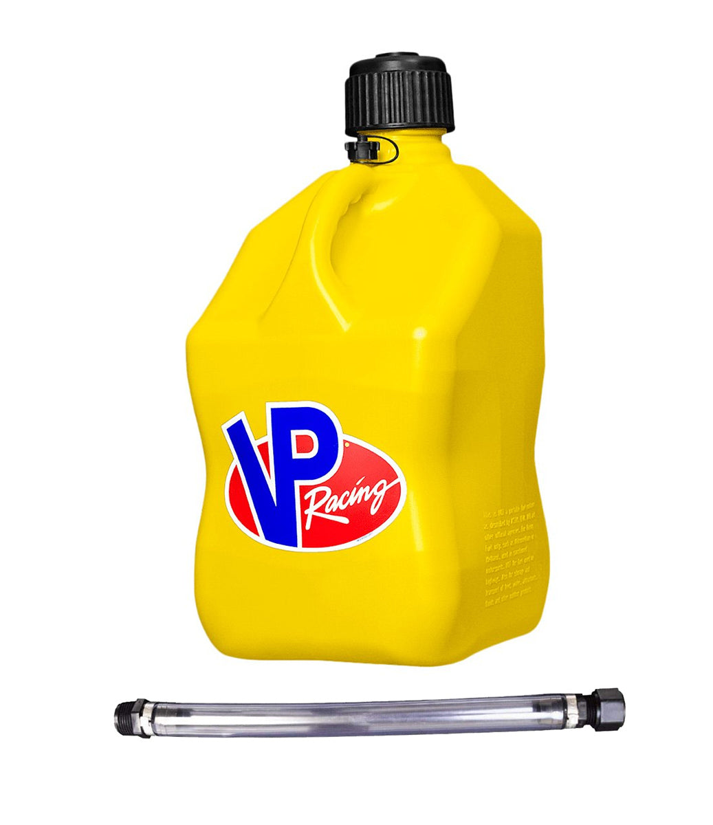 VP Racing 3556-CA Motorsport Utility Jug 5.5 Gallon Yellow Square with Filler Hose and O-Ring Seal Cap