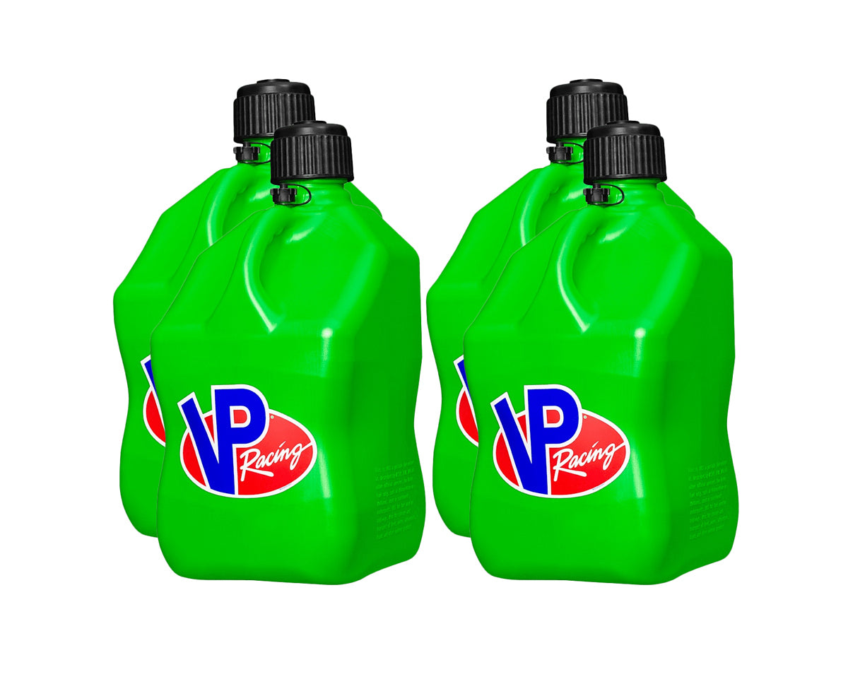 VP Racing 3562-CA Motorsports Jug 5.5 Gallon Square Plastic Container with O-Ring Seal Cap and Screw-On Vent, Green, Set of 4