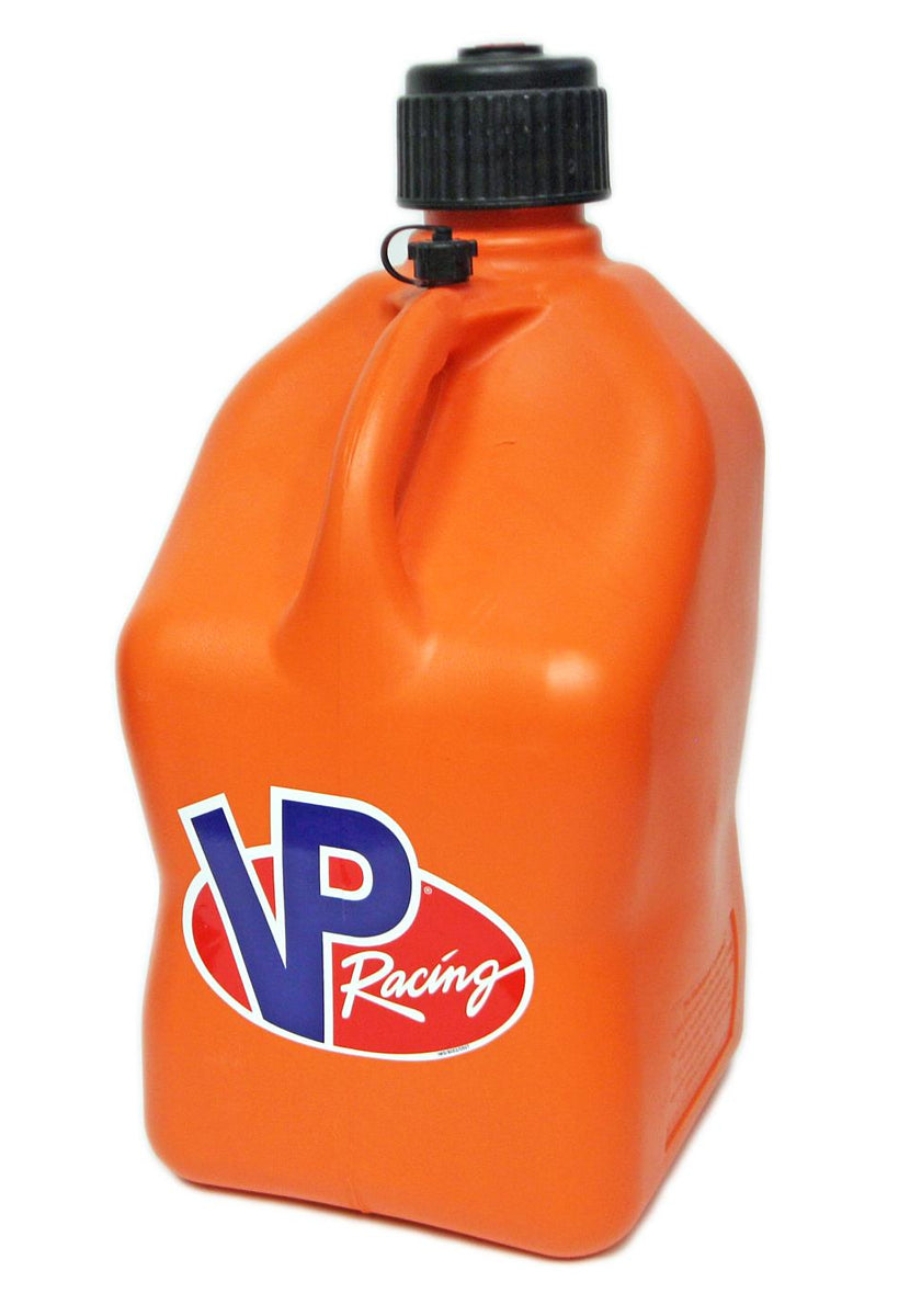 VP Racing Motorsports Jug 3572-CA 5.5 Gallon Square Plastic Fuel Container with O-Ring Seal Cap and Screw-On Vent in Orange