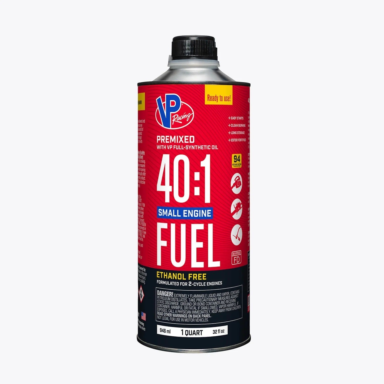 VP Racing 6295 40:1 Pre-Mix Fuel for Two-Cycle Engines, 1 Quart Can