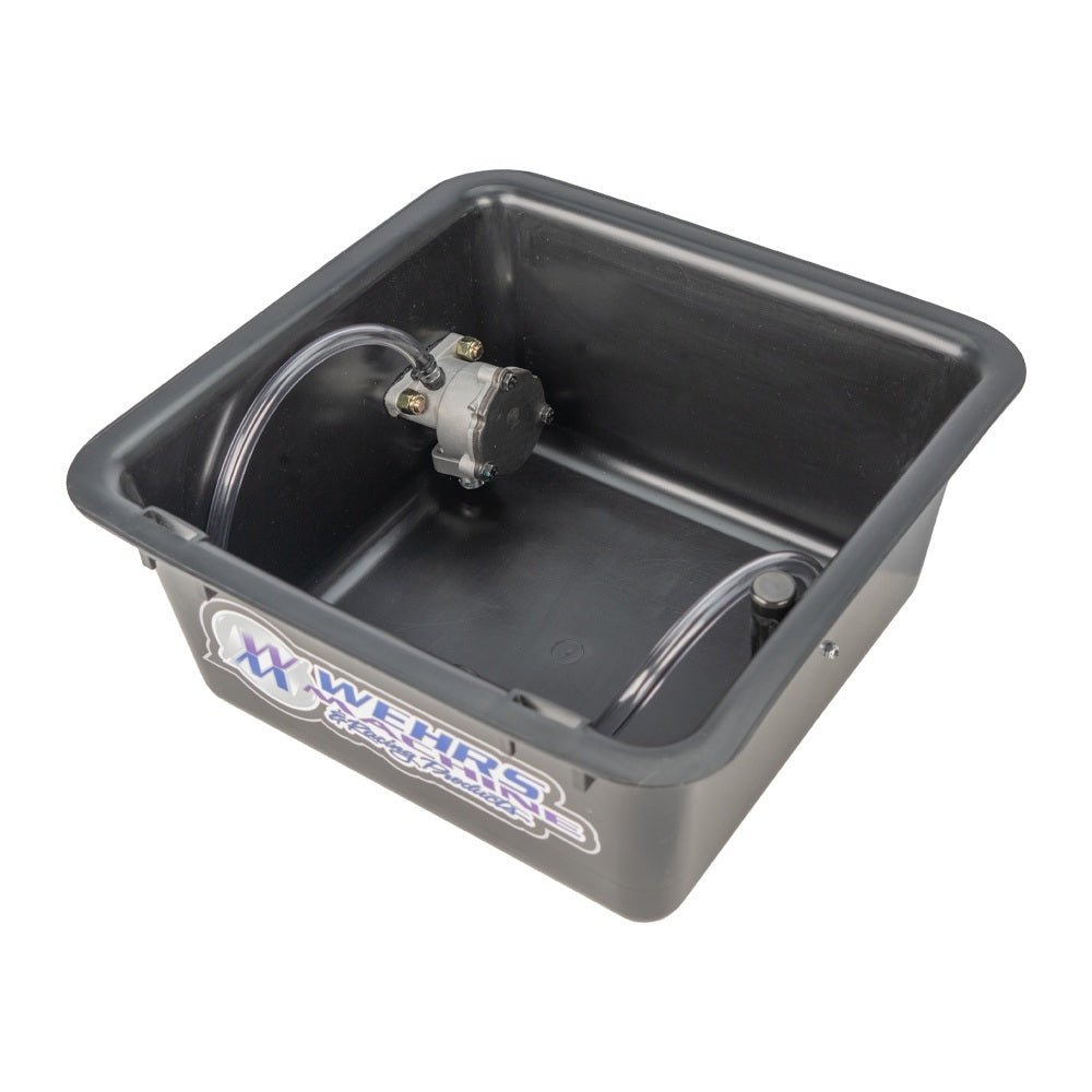 WEHRS MACHINE WM190 Gear Lube Pump with 14 Quart Drain Pan, 16 Inch Square, 8 Inch Deep, Black Plastic