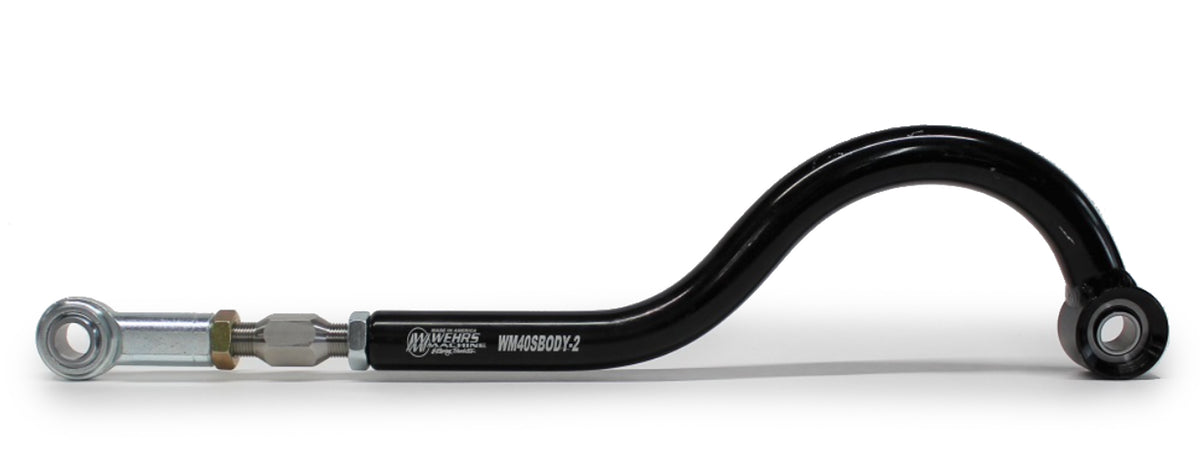 Wehrs Machine WM40S21-23 J-Bar Panhard Bar, Adjustable, 21 to 23 Inches Length, 4 Inch Drop, Spherical Rod Ends, Steel Construction, Black Powder Coat Finish