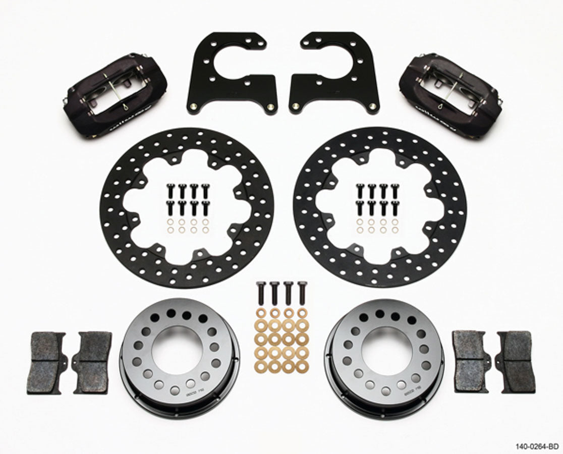 Wilwood 140-0264-BD Forged Dynalite Drag Rear Brake Kit for Olds and Pontiac Vehicles with 4-Piston Calipers and 11.44-Inch Drilled Steel Rotors