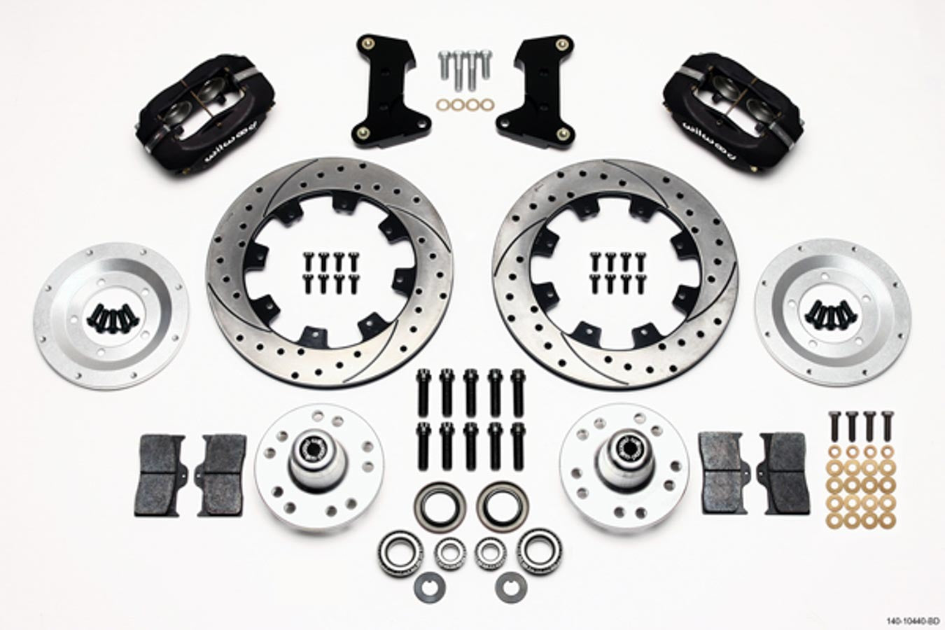 Wilwood 140-10440-BD Front Disc Brake Kit for Ford Mustang II and Pinto, Forged Dynalite 4-Piston Calipers, 12.19 Inch Drilled and Slotted Iron Rotors, Aluminum Components, Black Powder Coat Finish