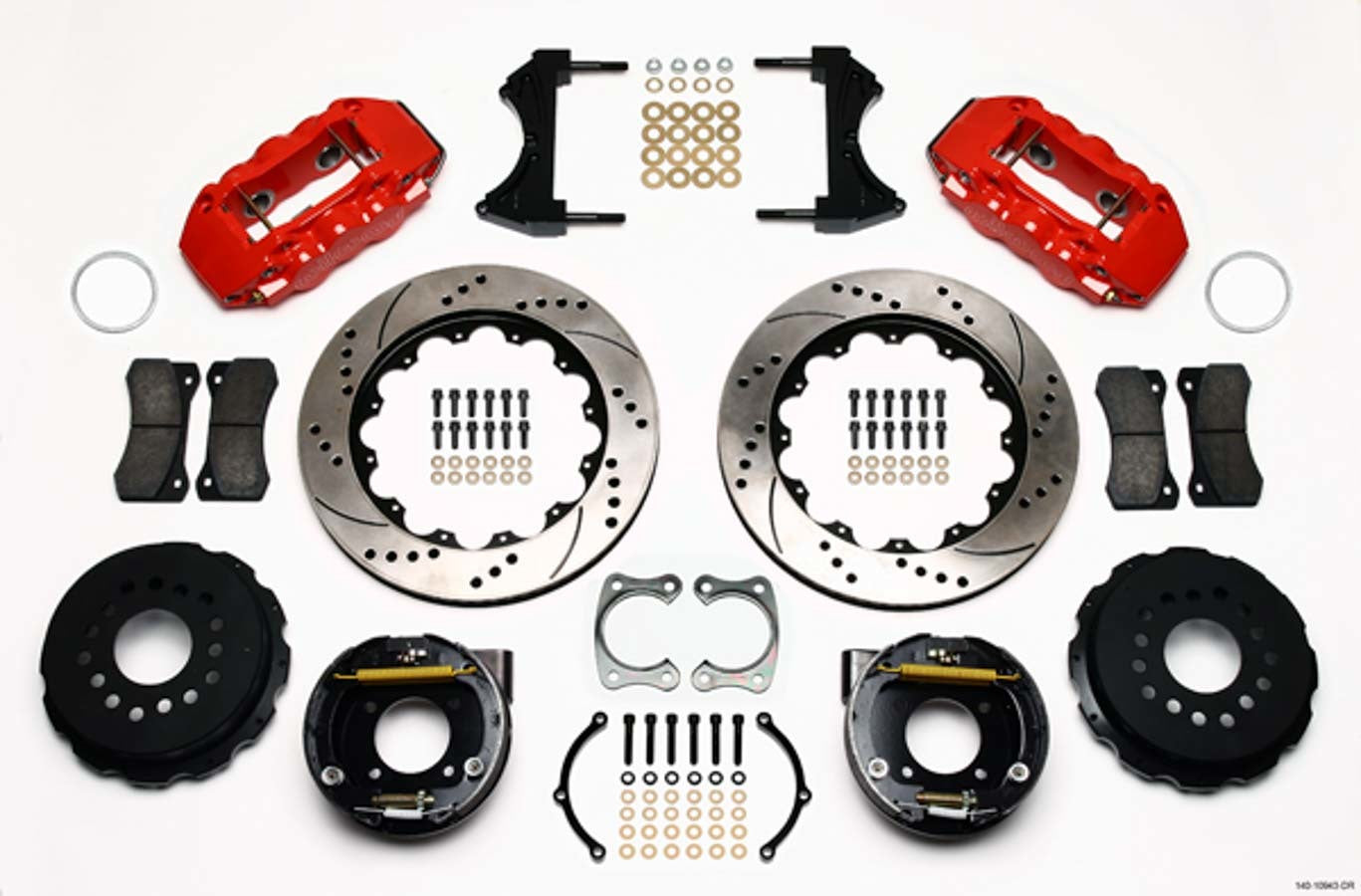 Wilwood 140-10943-DR Aero4 Rear Big Brake Kit with 14-Inch Drilled and Slotted Iron Rotors for Chevy 12 Bolt Axle