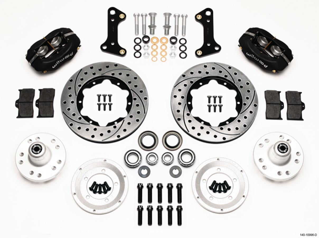 Wilwood 140-10996-D Dynalite Front Brake Kit with 4-Piston Caliper and 11-Inch Drilled Slotted Iron Rotor for GM A-Body, F-Body, X-Body 1964-1974