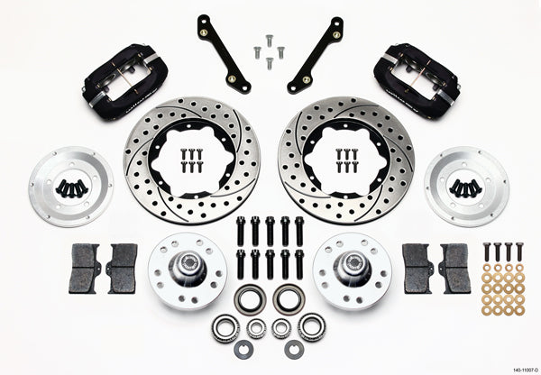 Wilwood FDL140-11007-D Front Brake Kit with 11-Inch Drilled and Slotted Iron Rotors, 4-Piston Caliper, Aluminum Caliper, Black Powder Coat for GM F-Body 1970-78