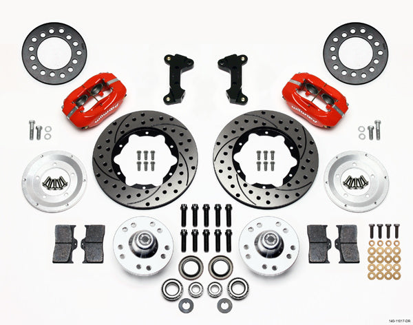 Wilwood 140-11017-DR Forged Dynalite Pro Series Front Brake Kit for Ford Mustang 1974-1978 with 11-inch Drilled and Slotted Iron Rotors and Four-Piston Aluminum Calipers