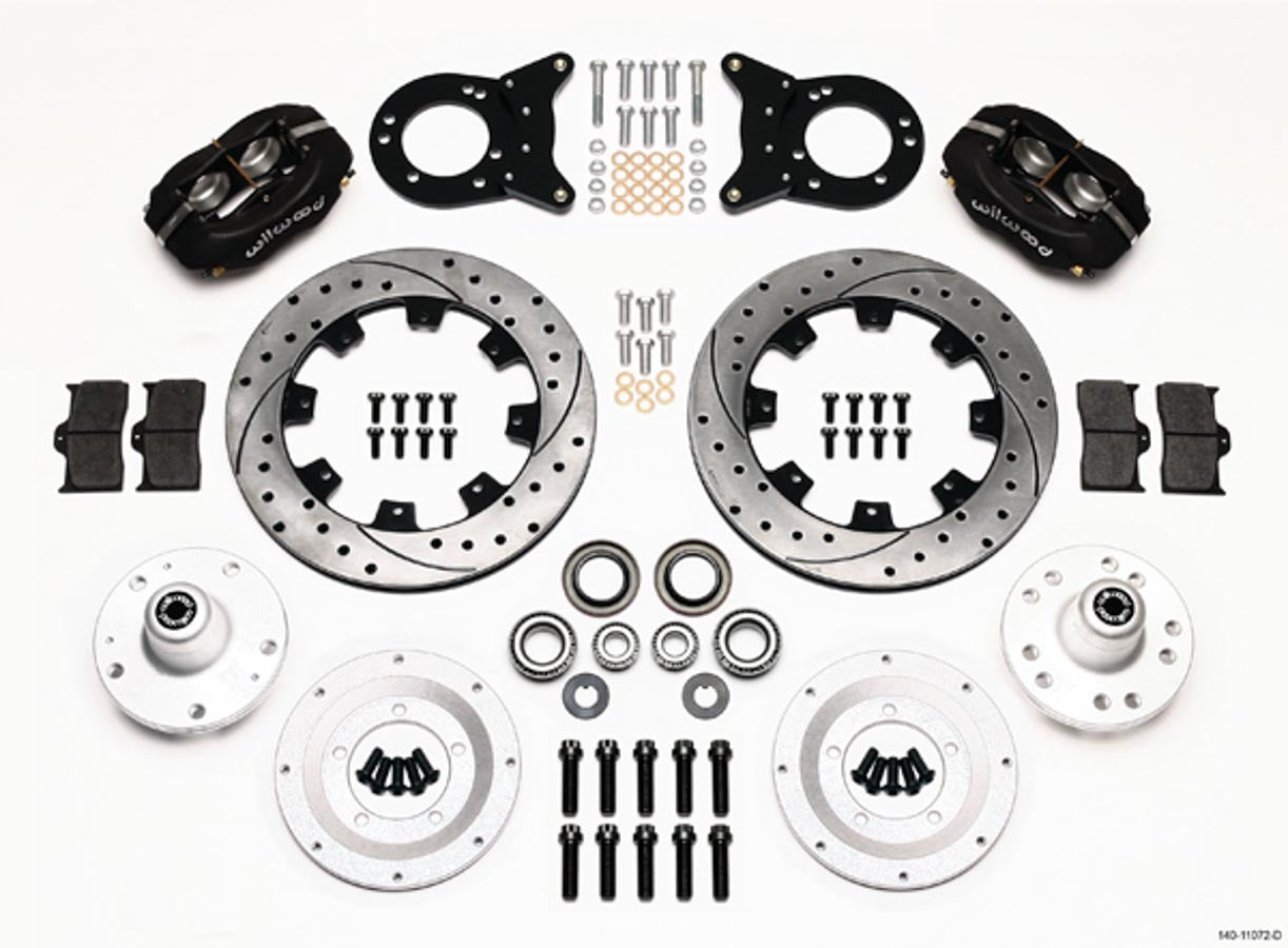 Wilwood 140-11072-D Forged Dynalite Big Brake Front Disc Kit for Ford Mustang 1965-1970 with 4-Piston Calipers and 12.19-Inch Drilled and Slotted Iron Rotors
